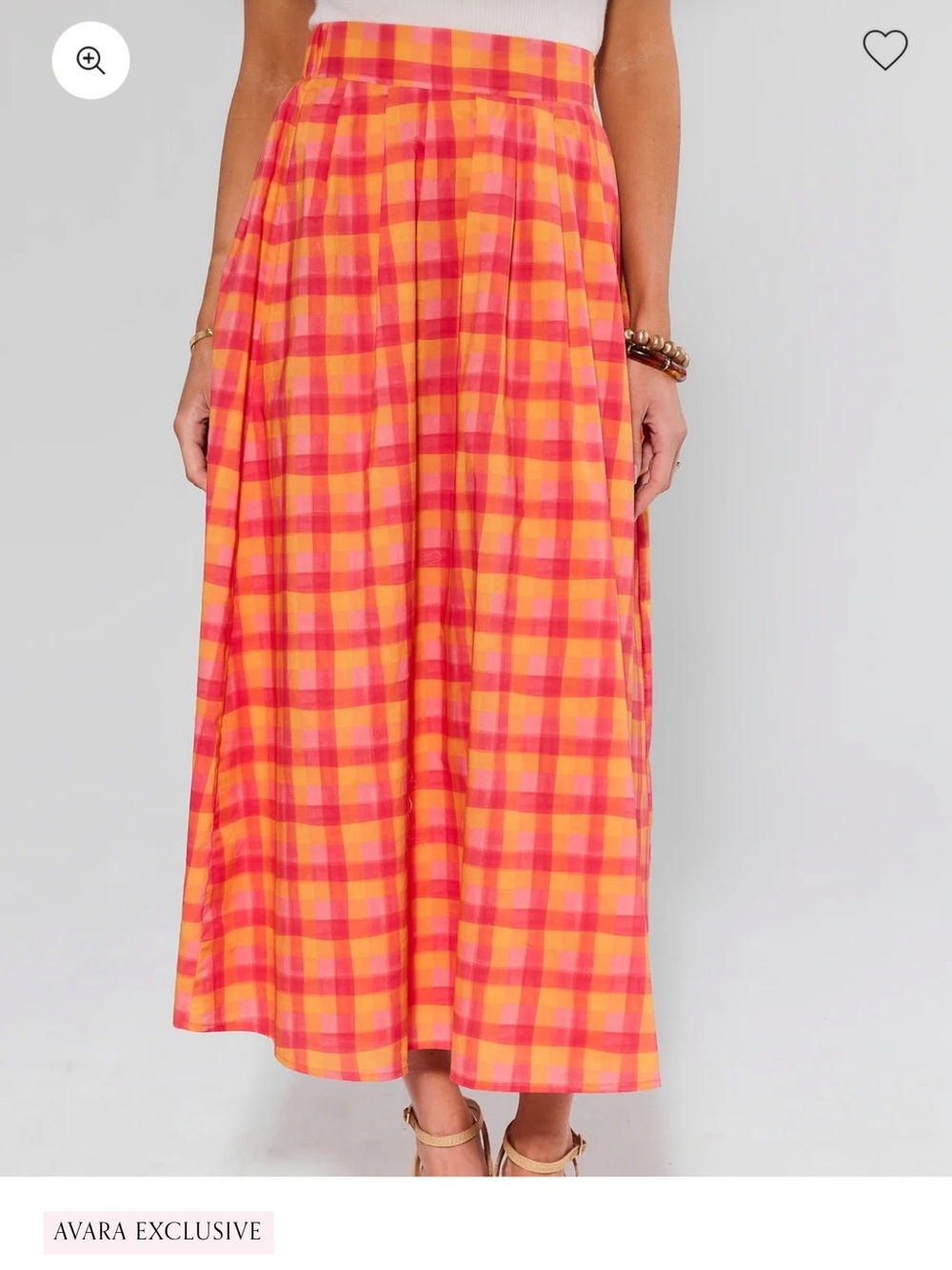 Midi Plaid Skirt in Pink and Orange